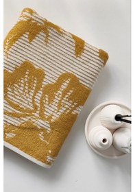Resim İpliği Boyalı Desenli %100 Pamuk Banyo Havlusu - Yüksek Su Emici -90x150 Cm Hardal Hardal 