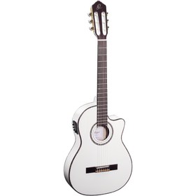 Resim Ortega RCE145WH Thinline Elektro Klasik Gitar (Beyaz) 