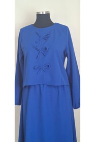 Resim ALTINATMAZ Saks Mavisi Fiyonk Detaylı İkili Kimono Takım - Elegant Etek Bluz Seti 