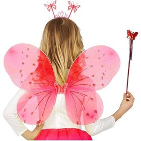 Resim Kırmızı - 365 - Renk Çocuk Kelebek Adı Tacı Ve Asa Seti - Csmtex - 50 Cm 