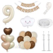 Resim 9 Dokuz Yaş Parti Retro Doğum Günü Seti Krem Rakam Folyo,kraft B 