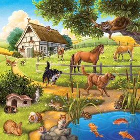Resim Ravensburger 3x49 Parça Puzzle Kır Evi ve Hayvanlar 092659 