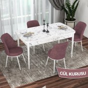 Resim Canisa Concept Kor Serisi, Beyaz Mermer Desen 70X114 Açılabilir Mutfak Masası Takımı, 4 Sandalye 