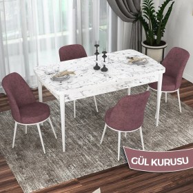 Resim Canisa Concept Kor Serisi, Beyaz Mermer Desen 70X114 Açılabilir Mutfak Masası Takımı, 4 Sandalye 