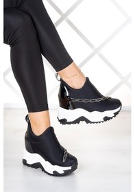 Resim Erkan Saçmacı Maggie Siyah Streç Gümüş Zincirli Gizli Dolgu Günlük Ayakkabı Gümüş 