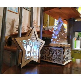 Resim Ahşap,Dekoratif,Yıldız Model,Kış Temalı Led Lamba 