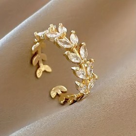 Resim Elegant Ayarlanabilir Bakır Yüzük, Benzersiz Yaprak Tasarımı & Parıldayan Sentetik Zirkonya ile - Günlük Kullanım, Partiler ve Banketler için Mükemmel 