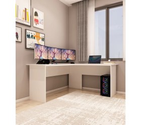 Resim Morepp Kerva L Çalışma Masası Ofis Masası Oyuncu Masası Köşe Masa| Beyaz - Beyaz 