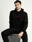 Resim Siyah Kapüşonlu Nakışlı Pamuklu Sweatshirt Kigili