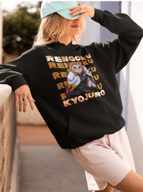 Resim Sevbano Rengoku Kyojuro Baskılı Unisex Oversize Kimetsu No Yaiba Anime Ho Siyah 