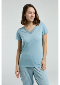 Resim Pierre Cardin 8998 Kısa Kol Kadın Pijama Takımı Mavi 
