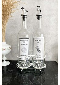 Resim Beyaz Standlı Akıtıcılı Şeffaf 750 Ml Beyaz Etiketli Yağlık Yağda 