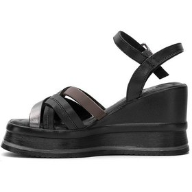 Resim Venüs 2510902y Kadın Hakiki Deri Dolgu Topuk Sandalet Siyah Siyah 