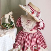 Resim Kızlar için Vintage Ekose Desenli Elbise, Dantel Süslemeli ve Çiçekli Sepet Detaylı - A Kesim Yazlık Kemerli Elbise, Makinede Yıkanabilir 2-12 Yaş 