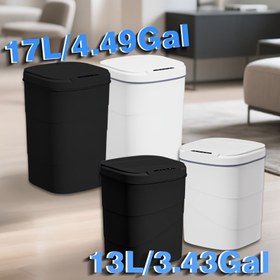 Resim 12.98 L/17.0 L Sesli Kapatma Çöp Kutusu Hareket Sensörü ile - Koku Mühürlü, Mutfak ve Banyo Çok Amaçlı, Oval Şekil, Pil ile Çalışır (AA Pil Dahil Değil) ile Sallanabilir Kolu 