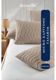 Resim Micro Kapitone Yastık Alezi Sıvı Geçirmez 4 Lü Set Yastık Koruyucu 50x70 Bej 