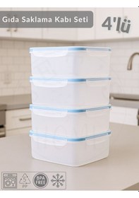 Resim 4'lü Vakumlu Saklama Kabı Seti Hava Almaz Bpa Free Kilitlenebilir Gıda Erzak Kabı 2.5 L Şeffaf 