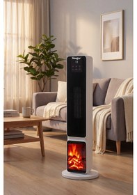 Resim Hoogar German 2701 L White Oled Şömineli Ekran Dijital Göstergeli Kule Tipi Seramik Hızlı Isıtıcı 