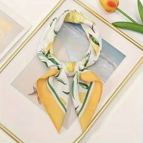Resim 1 adet Taze Limon Baskılı Saten Eşarp - Hafif Polyester, Plaj, Partiler ve Günlük Giyim için Çok Yönlü Saç Bandı ve Boyun Eşarpı, Şık Sarı ve Yeşil Tasarım, Plaj Aksesuarı | Canlı Aksesuar | Pürüzsüz Dokulu 