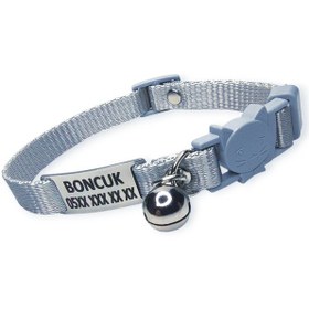 Resim Güvenlik Kilitli İsimli Kedi Tasması, Kedi Tasması Gri Renk 