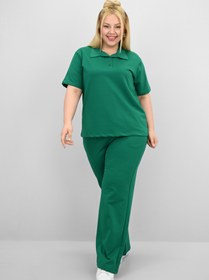 Resim Kadın Büyük Beden Kısa Kollu Polo Yaka Eşofman Takımı 8188-25 - 5XL / Bebe Mavi 