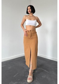 Resim Camel Gabardin Boyamalı Püsküllü Etek 