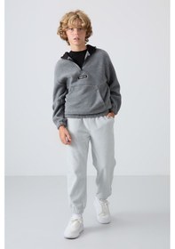 Resim Tommy Life Taş Kalın Yumuşak Dokulu Standart Fit Nakışlı Polar Erkek Çocuk Eşofman Alt - 11220 Taş 