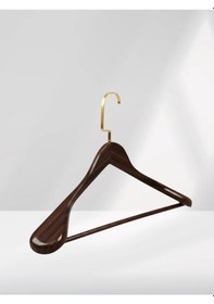 Resim Ceviz Ahşap Gold Lama Kancalı Pabuçlu Takım Elbise Askısı Ceviz 