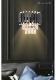 Resim Palmira Prizma Kesim Kristal Taşlı Lüks Aplik - Siyah - Krom Siyah Krom 