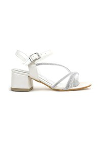 Resim Hapshoe Tiana Sedef Taşlı Kız Çocuk Abiye Kalın Topuklu Ayakkabı Ekru 