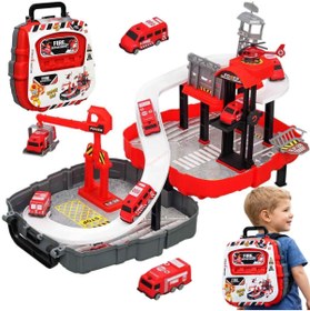 Resim Depomiks Avm Garaj Oyun Seti Sırt Çantalı Taşınabilir Garaj Pisti Itfaiye 