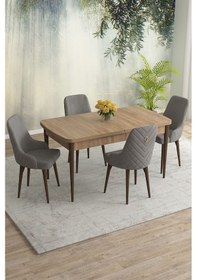 Resim Meri Serisi 80x132 Açılabilir Mdf Meşe Masa Takımı 4 Lacivert Sandalye Kahve Ayak Gri 