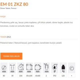 Resim Emes Zkz 80 Döner Tablalı Frensiz Kemik Teker 80 Mm 120 Kg 