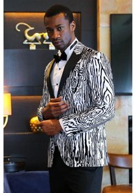 Resim Wessi Slim Fit Zebra Desen Erkek Smokin Ceket - Beyaz 