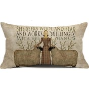 Resim 1 adet Vintage Çiftlik Evi Bel Yastık Kılıfı 30.48x50.8 cm - Rustik Okaliptüs & Çiçek Deseni, Keten Karışımı Atma Yastık Kılıfı "She Seeks Fleece and Flax" Alıntısı ile Koltuk veya Kanepe için (Sadece Kılıf), Dekoratif Yastıklar 