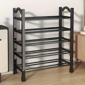 Resim 4/5 Katlı Yığınlanabilir Ayakkabı Rafı, Siyah Alan Tasarrufu Sağlayan Depolama Birimi, Girişler, Koridorlar ve Dolaplar İçin Uygun - Paslanmaz Çelik ve Plastik Tasarım, Serbest Duran Ayakkabı Depolama Çözümü, Ayakkabı Depolama Organizatörü. 