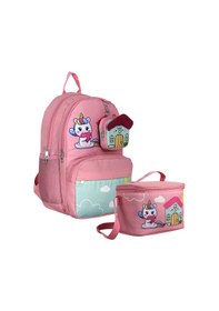 Resim Cennec Unicorn Desenli Kız Çocuk Pembe Yeşil İkili Çanta Ve Beslenme Seti - Setumt5051b Pembe - Yeşil 