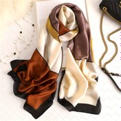 Resim 180 * 90cm Dış Mekan Şalı Moda Kadın İnce Eşarp, Dört Mevsim Şal Çizgi Desenli Renk Bloklı Sarı Siyah Kahve Kahverengi Düzgün Eşarp, Kadınlar için Yumuşak Sıcak Başörtüsü 