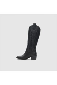 Resim Togo Siyah Hakiki Deri Kadın Western Çizme [060081] 