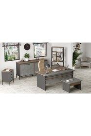 Resim L'occi Concept Darian Abcde Ofis Büro 5'li Masa Takımı Kahve-beton-antrasit Dr9-cga 