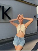 Resim Ceycey Önü Bağlama Detaylı Crop krem 