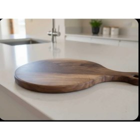 Resim WoodBay Ceviz Ağacı Yuvarlak Saplı Kesme Sunum Tahtası-El Yapımı Tek Parça 30X45 