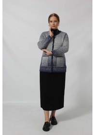 Resim Moda Berray Y0664 Kadın Siyah-krem Kareli Desenli Düğmeli Cepli Mevsimlik Anne Hırkası Mavi-beyaz Mavi - Beyaz 