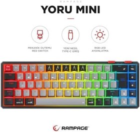 Resim Rampage Yoru Mini Type-c Bağlantı RGB Mekanik Gaming Oyuncu Klavyesi Red Switch Q Tr Hot Swap 