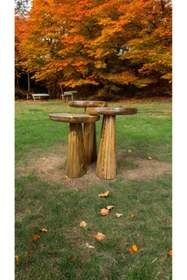 Resim Simillo Home&Living Wood Wooden Ahşap 3’lü Set Fitilli Mantar Yan Sehpa Modern Tütün Renk Fiskos 