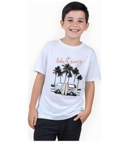 Resim Panios Kids Summer Van Baskılı Erkek Çocuk Yuvarlak Yaka Kısa Kollu T-shirt Beyaz 