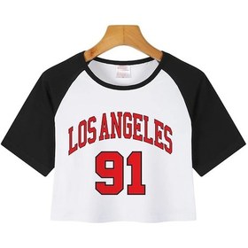 Resim Dayuhu Los Angeles 91 Brooklyn Grafik Kırpma T-shirt - Rahat Kadın Spor Üstkestane Kestane 