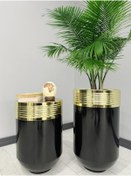 Resim evdeniste ELEGANT Dekoratif Gold Darbuka Parlak Siyah Saksı 70cm + Sehpa 60cm İkili Set 