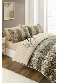 Resim Çift Kişilik Leopar Welsoft Yorgan Çift Taraflı 195x215 Kahverengi 
