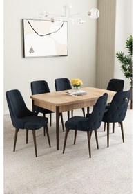 Resim Mabel Meşe Desen 80x132 Açılabilir Yemek Odası Takımı 6 Adet Sandalye Antrasit 